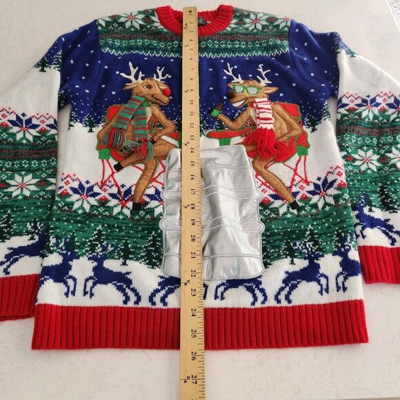 Ugly Christmas Sweater 33 Degrees Holiday Reindeer Beer Bottle Pocket Small EUC - Picture 9 of 9